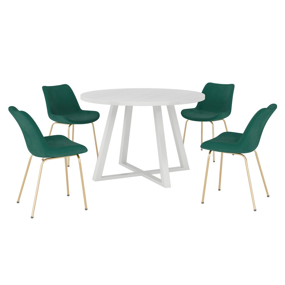Avant 5-Piece Round Dining Set, Trestle Dining Table with 4 Side Chairs, Green. Picture 1