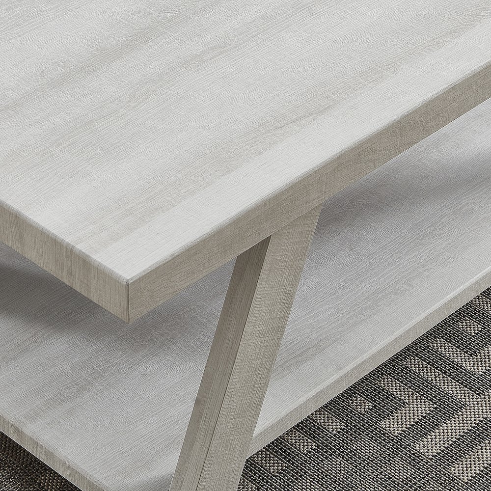 Ethens Contemporary Wood Shelf Side Table in White Finish. Picture 3