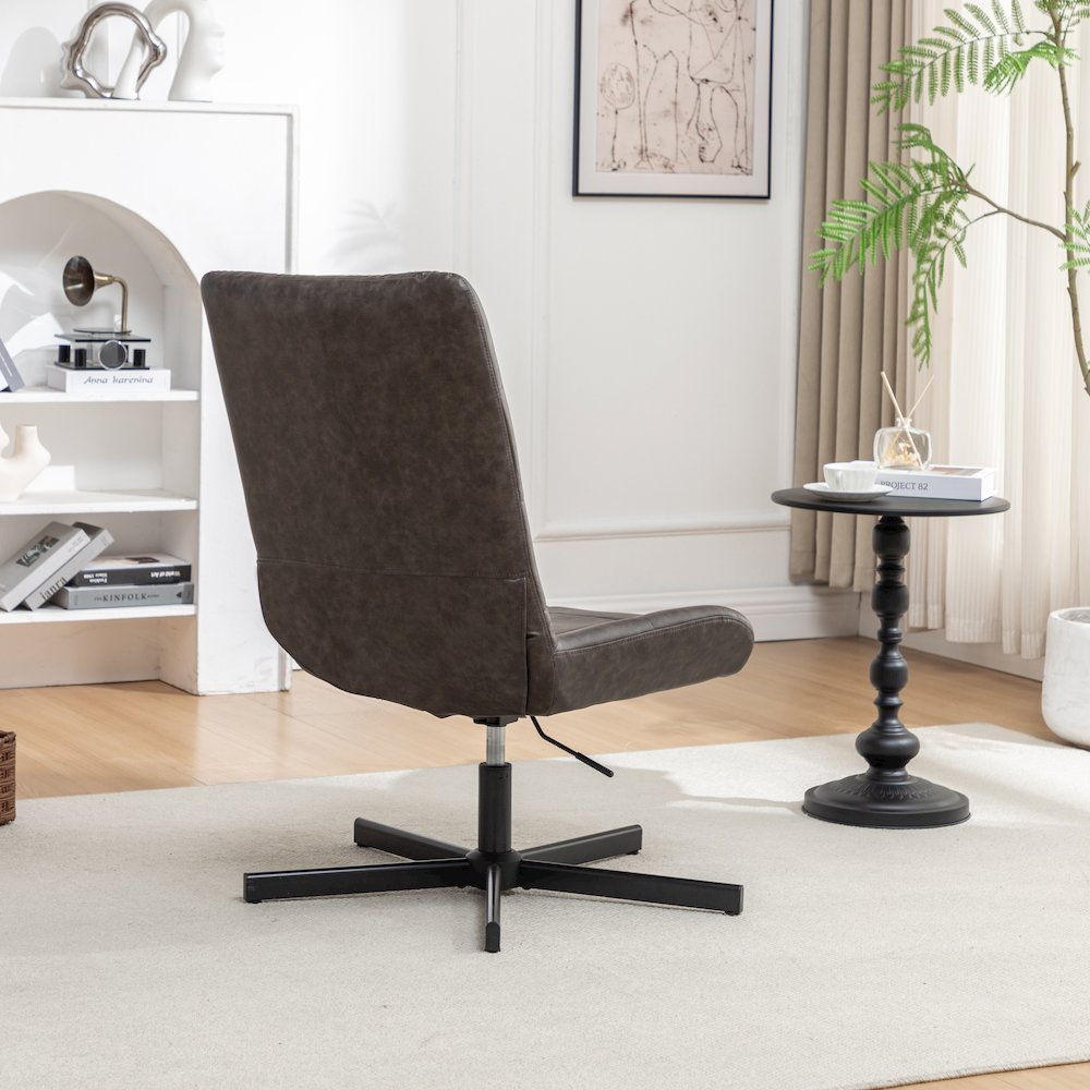 Arlena Faux Leather Tufted Swivel Accent Chair, Brown. Picture 9