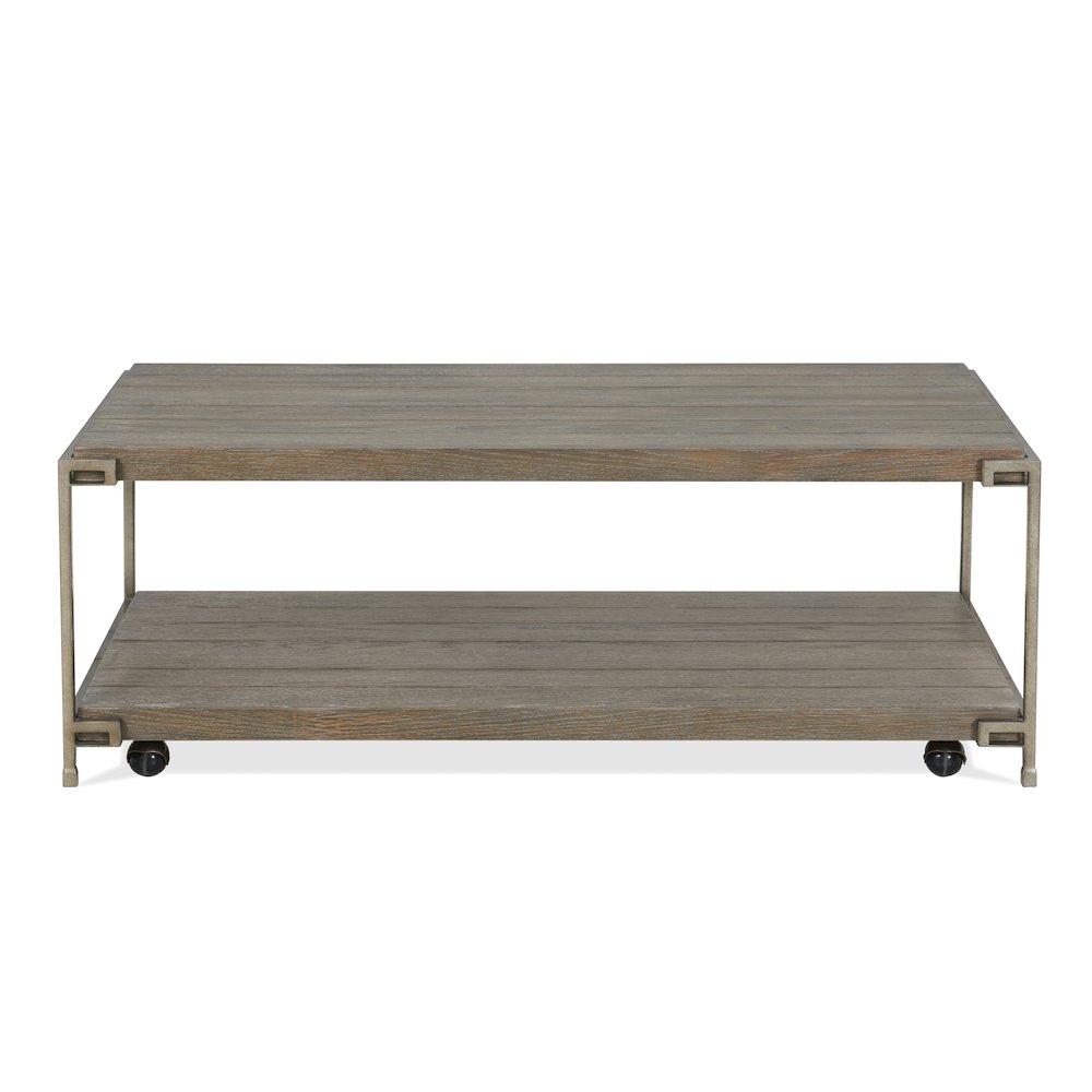 Corbeta Metal Frame Wood Living Room Coffee Table with Casters. Picture 7