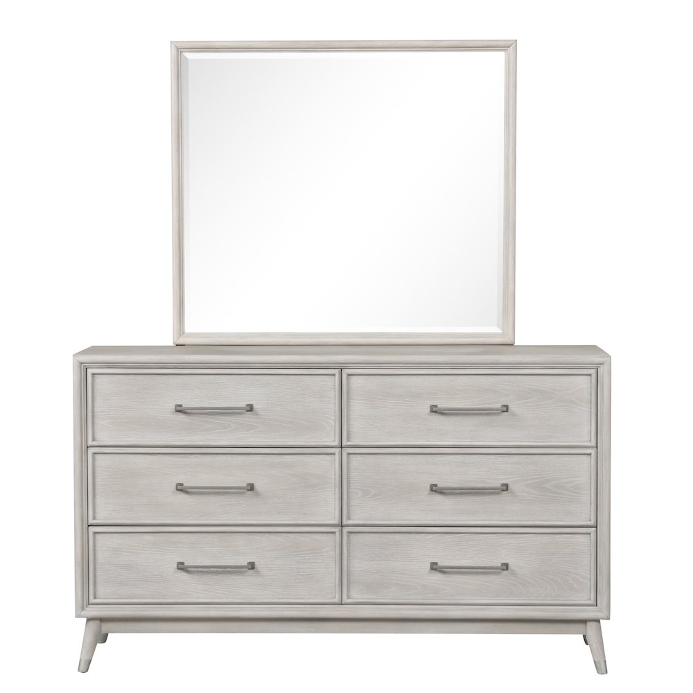 Seluna 6-Drawer Bedroom Dresser with Mirror, Gray Oak Finish. Picture 1