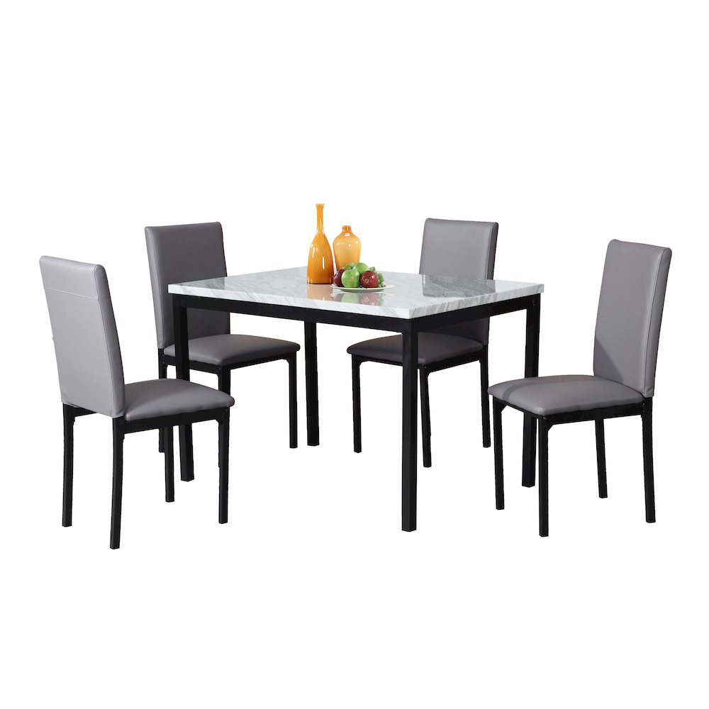 Citico 5-Pc Dinette Set with Faux Marble Top, White Table with Gray Chairs. Picture 1