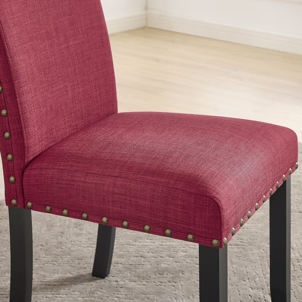 Biony Fabric Dining Chairs with Nailhead Trim, Set of 2, Red. Picture 3