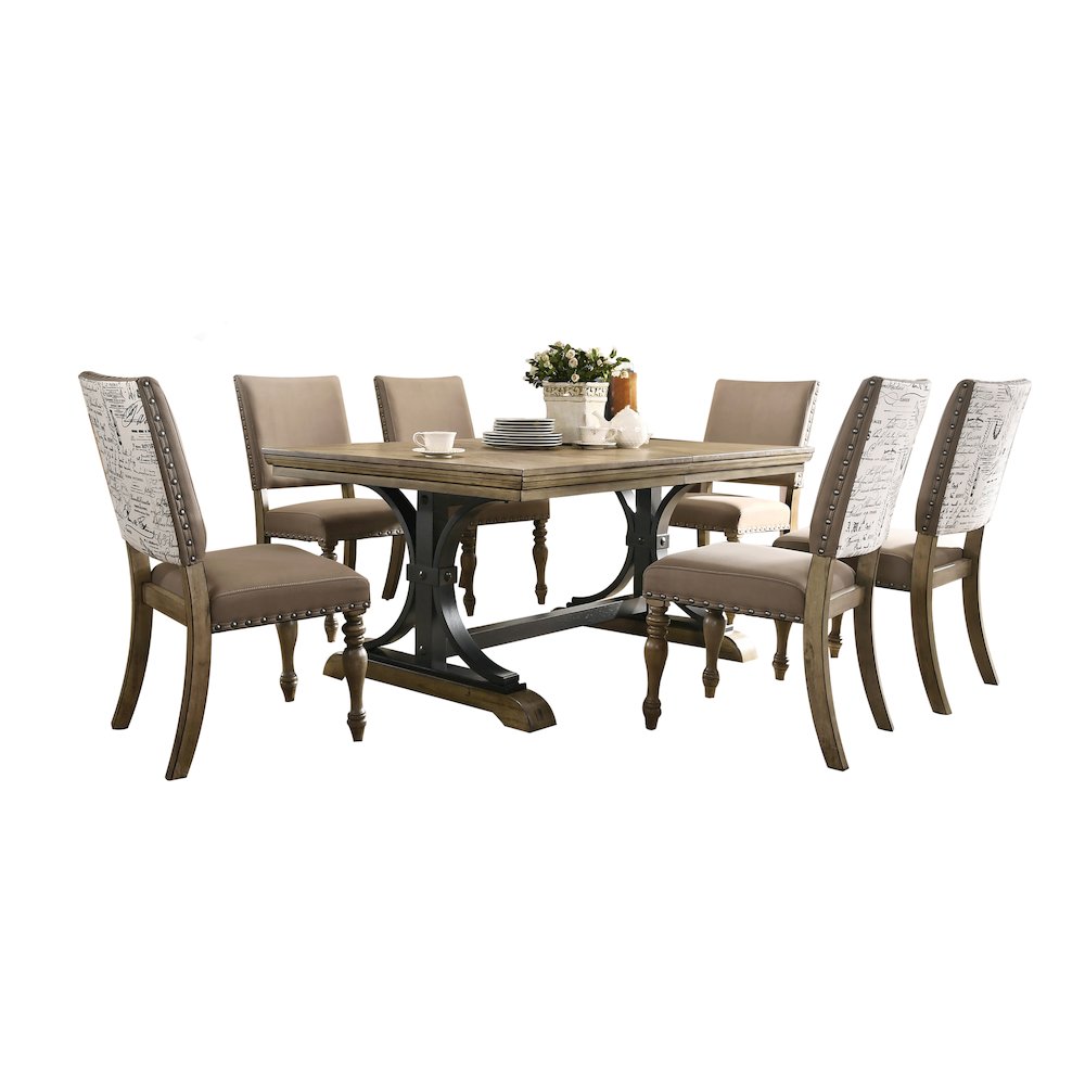Birmingham 7-Piece Extendable Table with Nailhead Chairs Dining Set, Driftwood. Picture 1