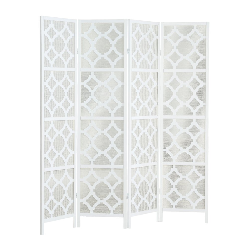 Quarterfoil infused Diamond Design 4-Panel Room Divider, White. Picture 1