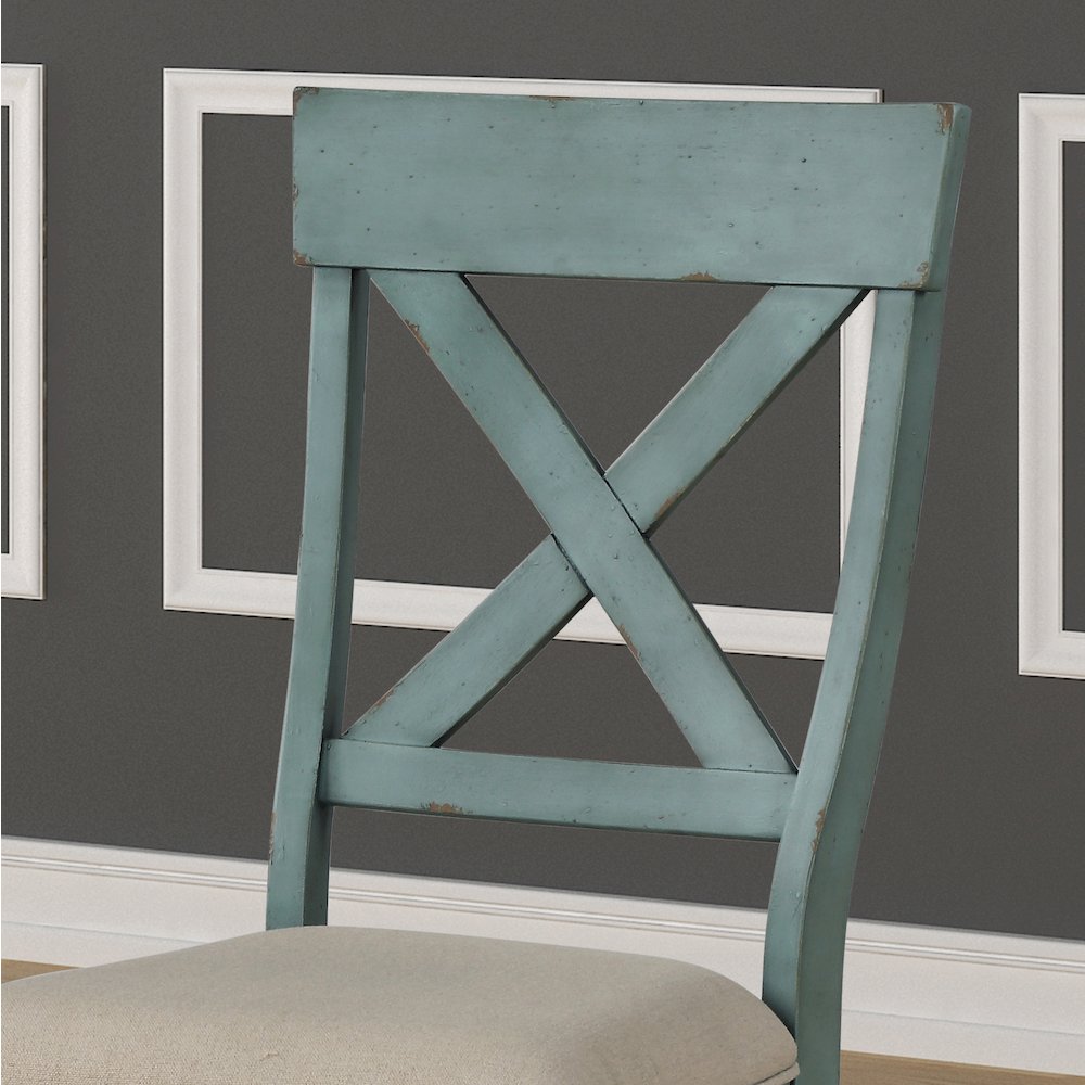 Prato Two-Tone Wood Cross Back Upholstered Dining Chairs, Set of 2. Picture 4