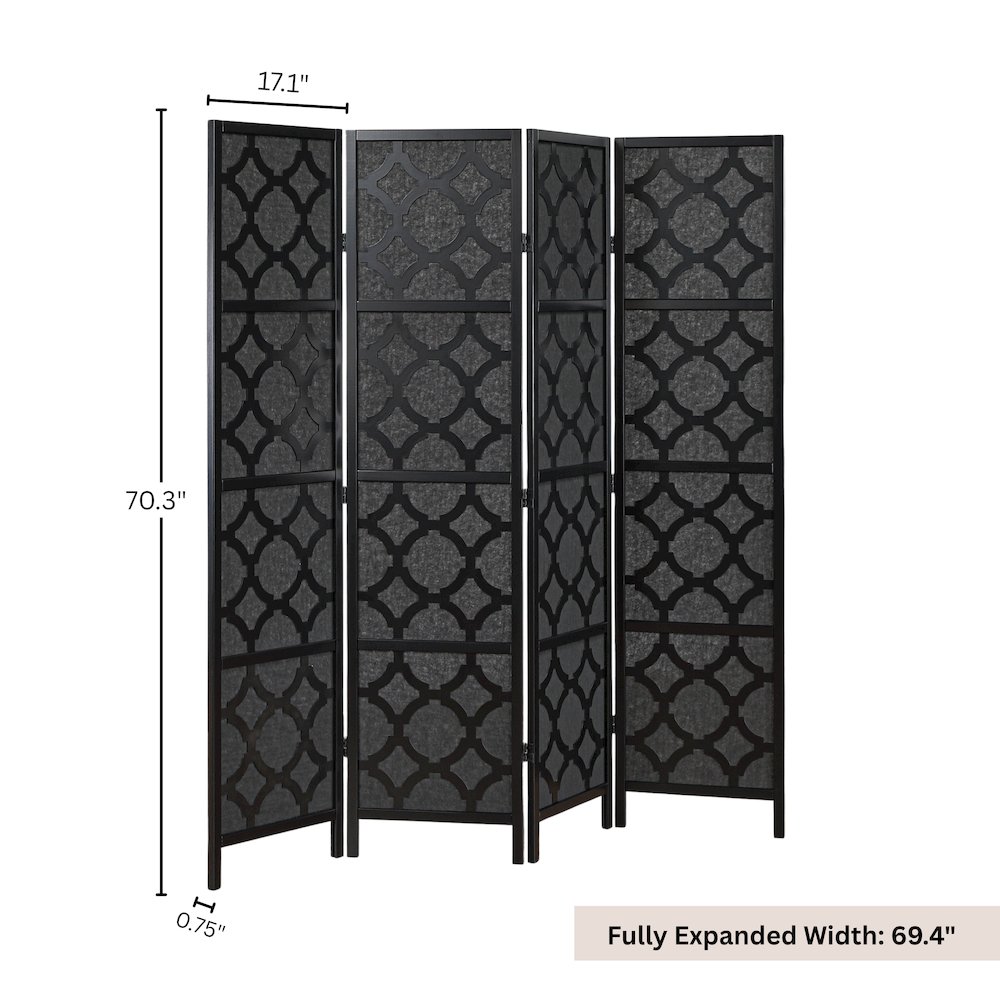 4-Panel Room Divider, Decorative Folding Freestanding Privacy Screen, Black. Picture 7