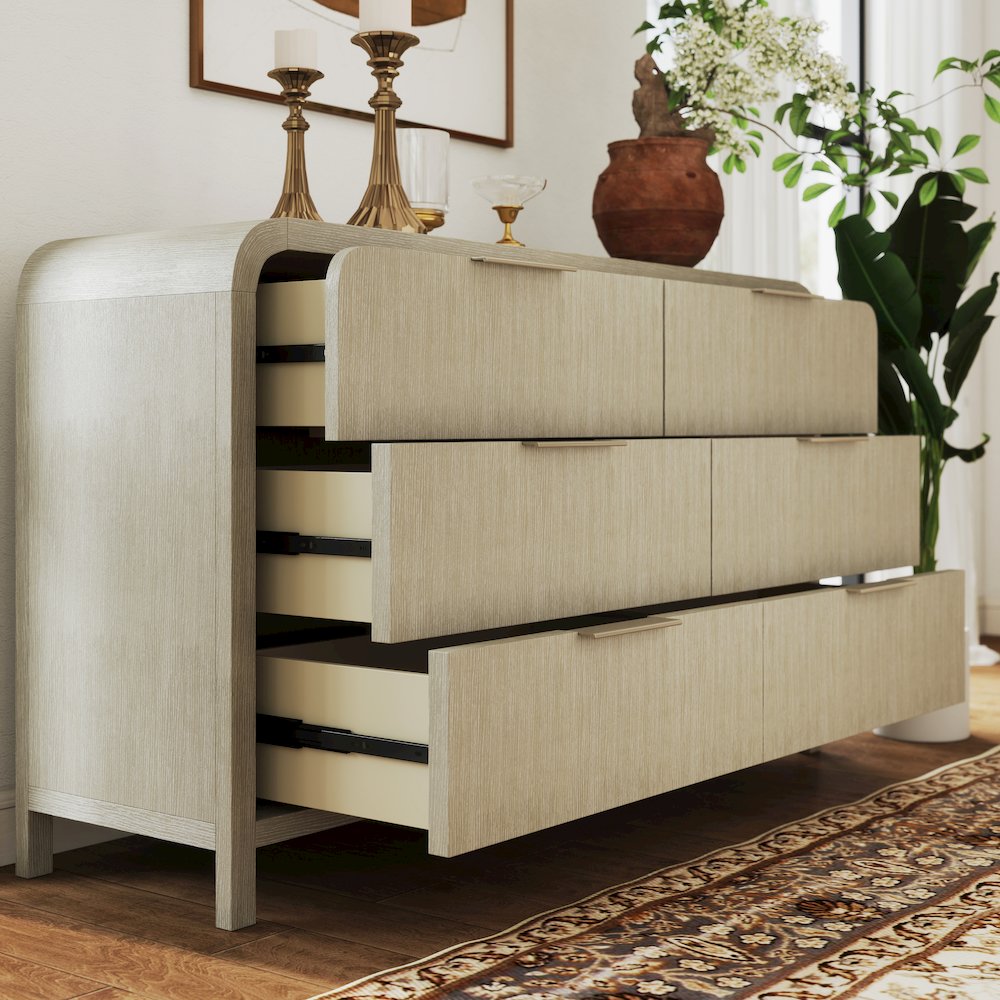 Tavari Contemporary 6-Drawer Wood Dresser, Light Gray. Picture 5
