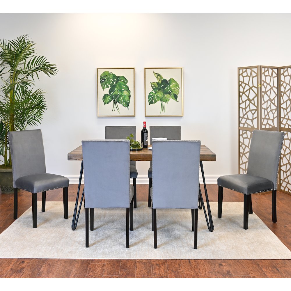Ashzo 7-Pc Dining Set, Hairpin Dining Table with 6 Chairs, Gray. Picture 3