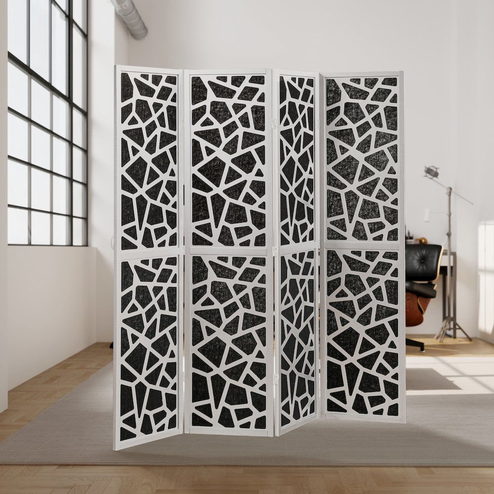 4-Panel Wood Room Divider, Folding Portable Partition Screen, Black and Silver. Picture 5
