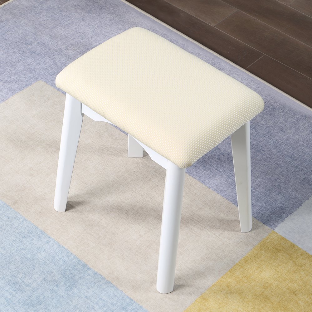 Maly Contemporary Wood Vanity and Stool Set, White. Picture 5
