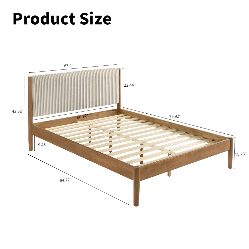 Vichy Rubberwood Bedroom Set with CorduroyUpholstered Queen Bed and 2Nightstands. Picture 13
