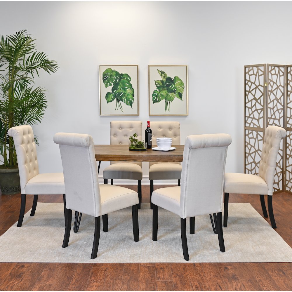 Ashford 7-Pc Dining Set, Hairpin Dining Table with 6 Chairs, Tan. Picture 2