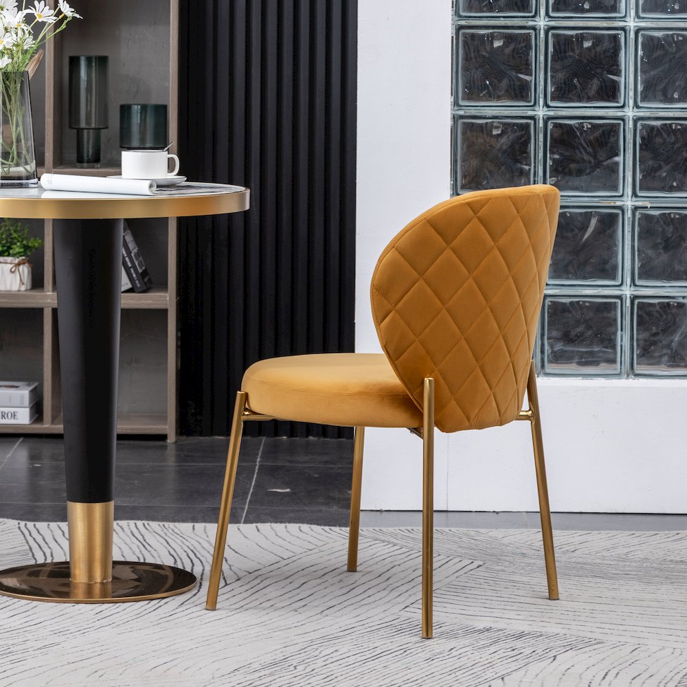 Amoa Contemporary Velvet Upholstery Dining Chair, Yellow, Set of 2. Picture 5