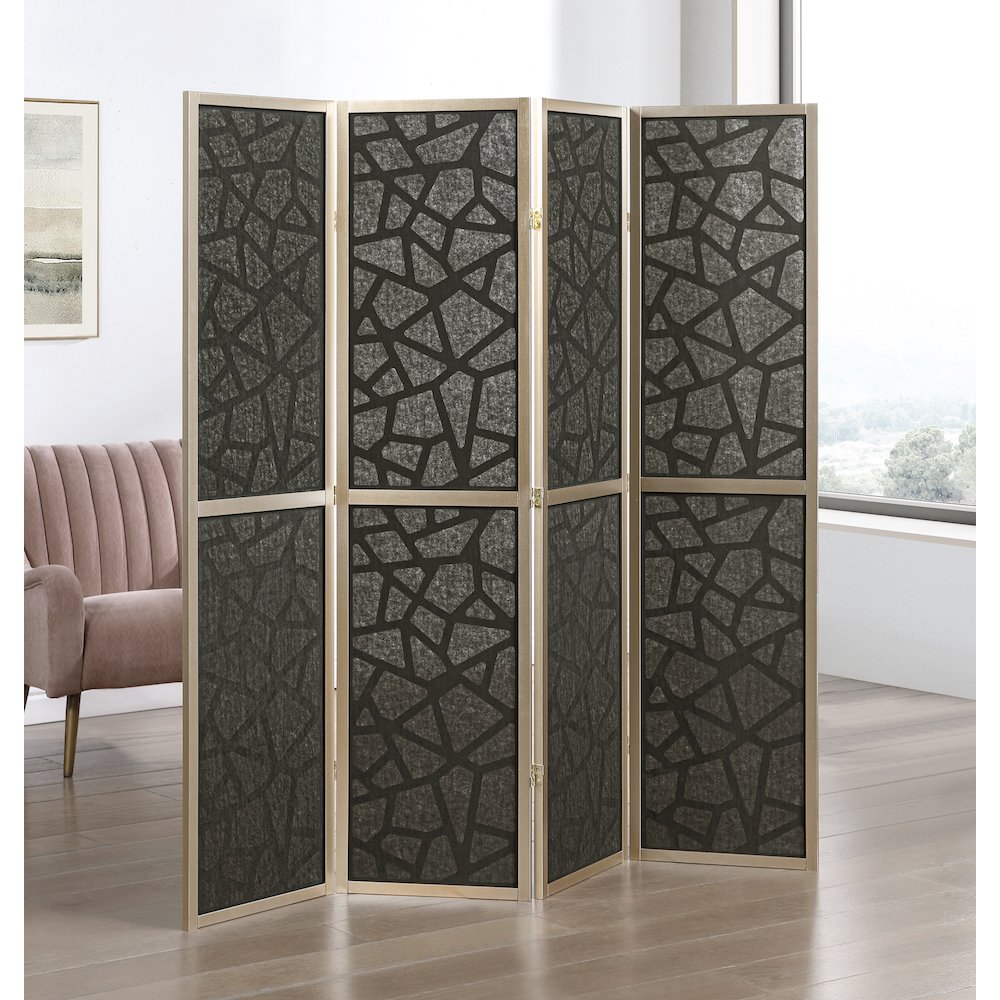 4-Panel Wood Room Divider, Folding Portable Partition Screen, Black and Gold. Picture 3