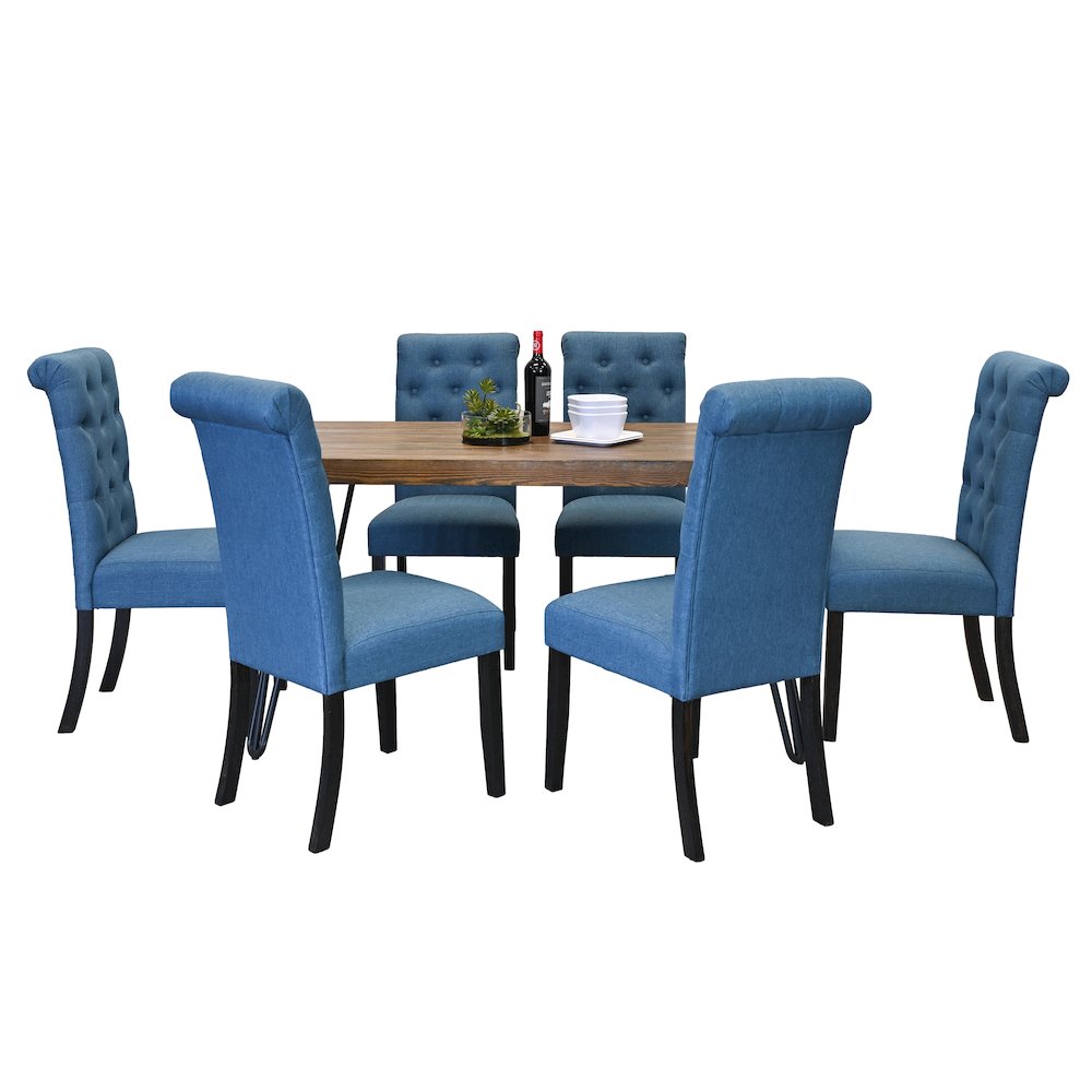 Ashford 7-Pc Dining Set, Hairpin Dining Table with 6 Chairs, Blue. Picture 1