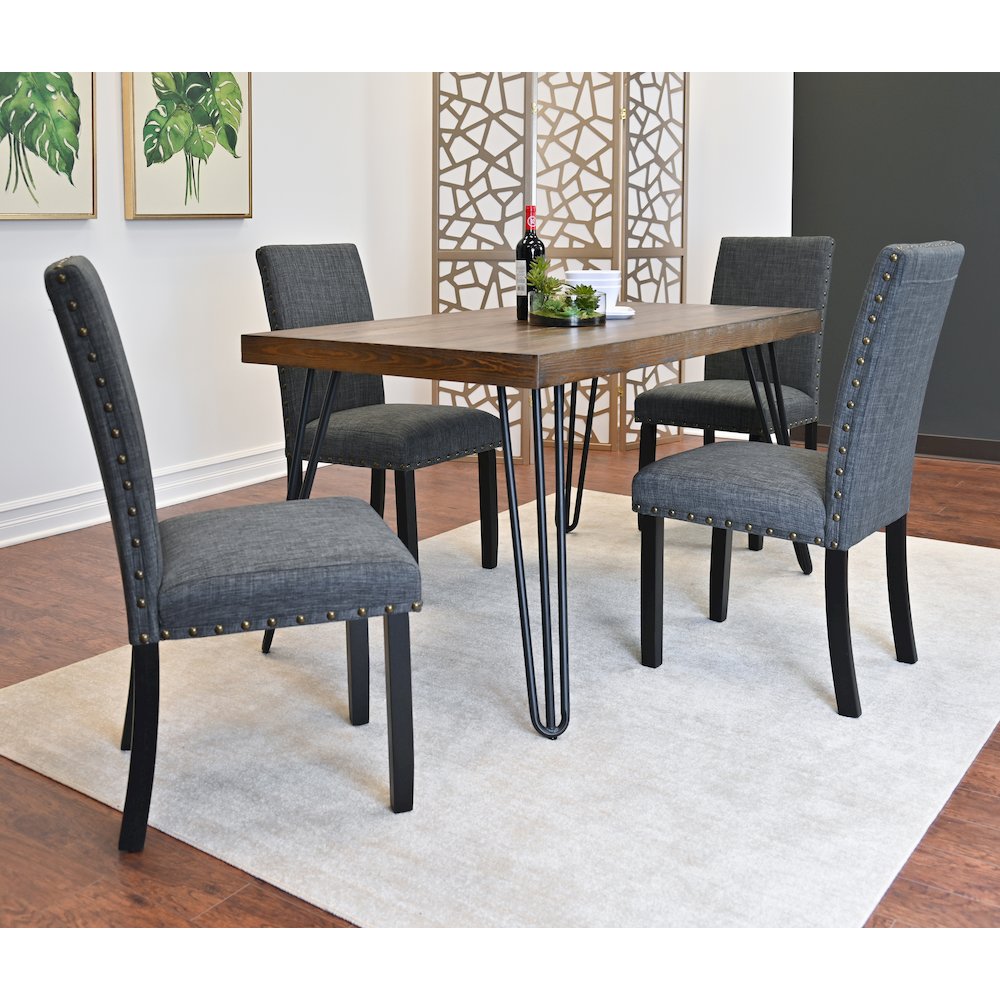 Amisos 6-Pc Dining Set, Hairpin Dining Table with 4 Chairs and  Wood Bench, Gray. Picture 5