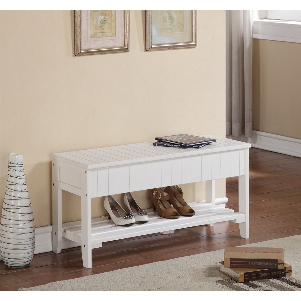 Leno Quality Solid Wood Shoe Bench with Storage, White. Picture 6