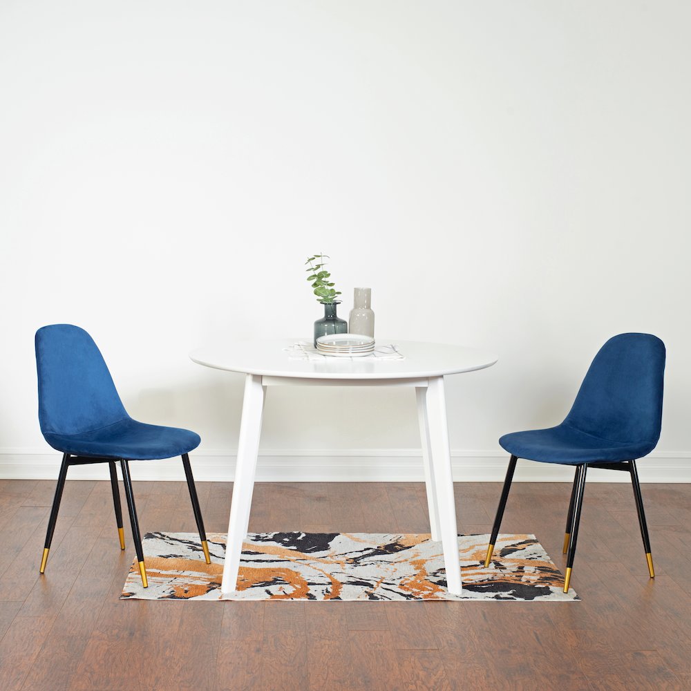 Lassan Contemporary 5-Pc Dining Set, White Round Dining Table and 4 Chairs, Blue. Picture 2