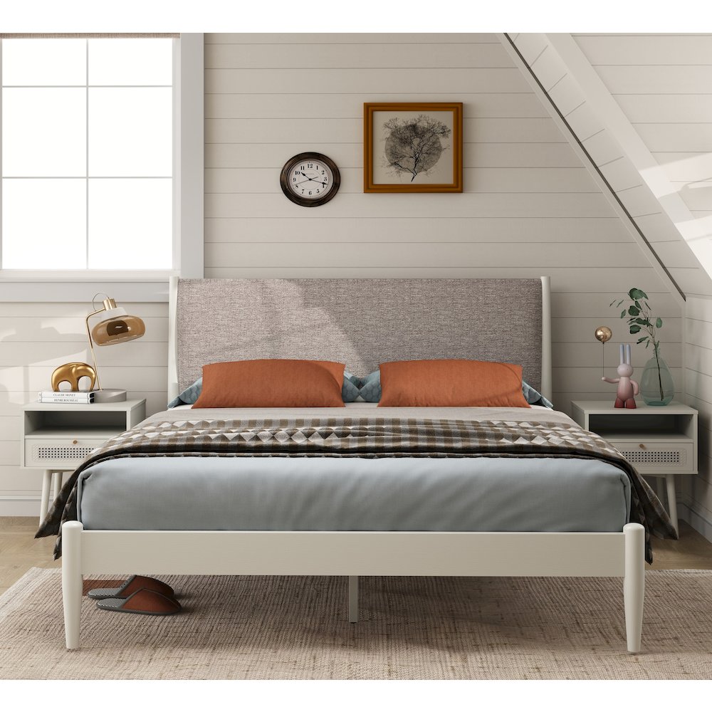 Feeney 3-Pc Bedroom Set, Platform Bed with Two Nightstands, Cream White, Queen. Picture 2