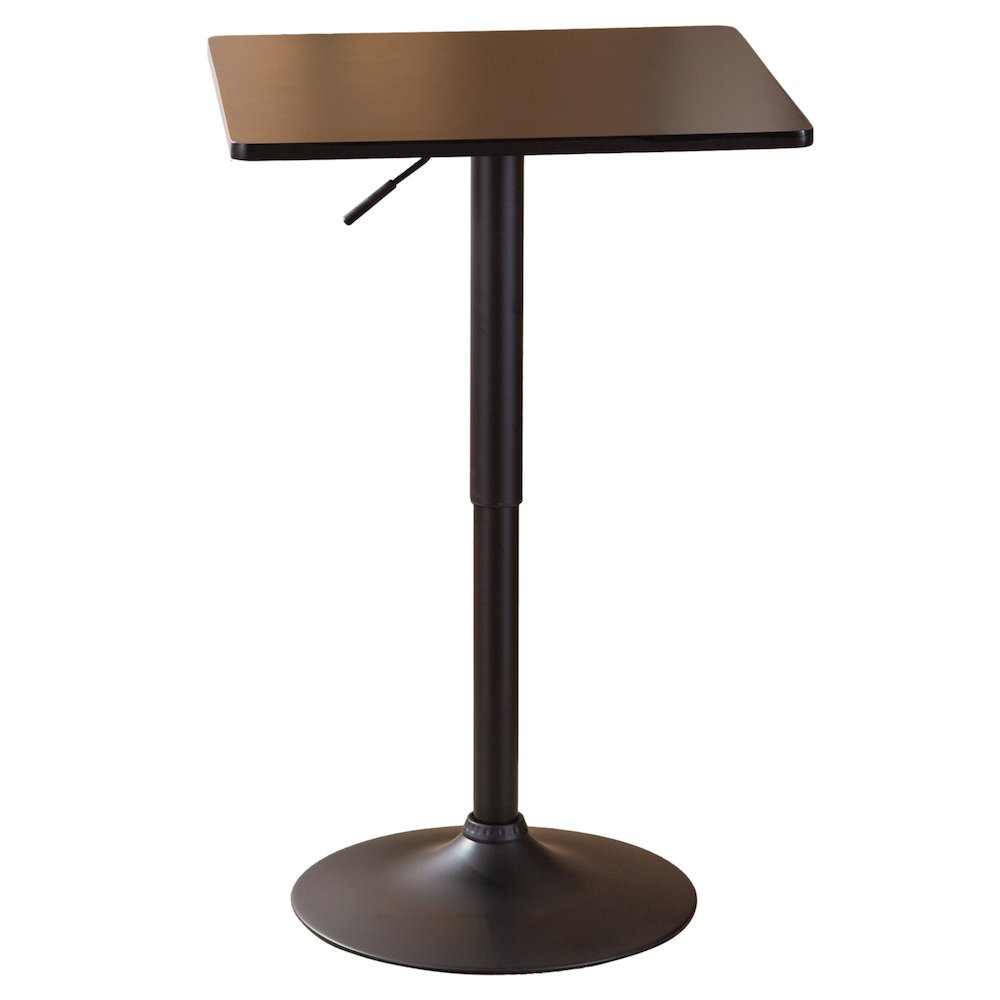 Belham Black Square Top Adjustable Height with Black Leg Base Metal Bar Table. Picture 1