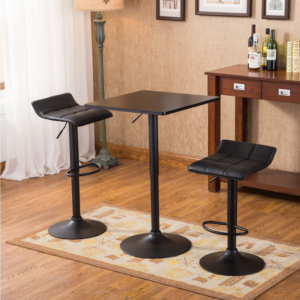 Belham Square Adjustable Bar Table and 2 Swivel Adjustable Bar Stool, Black. Picture 4