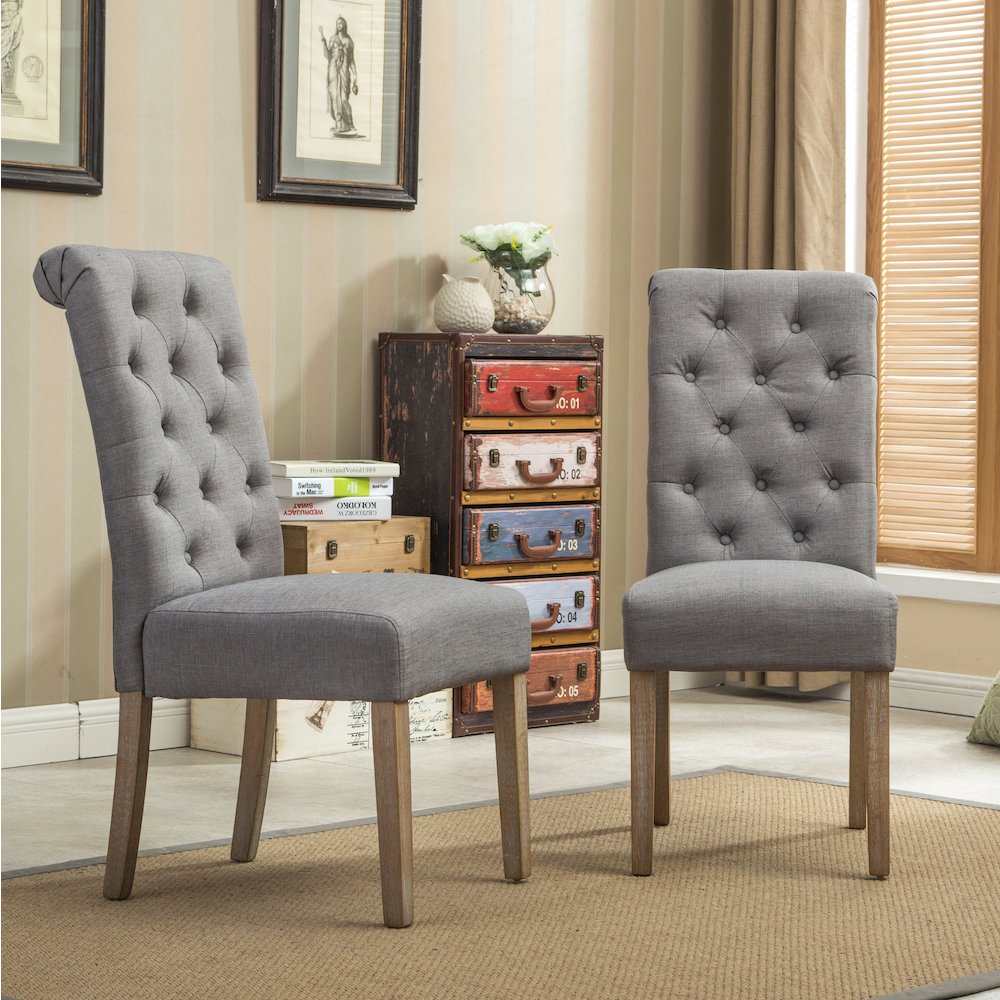 Habit Gray Solid Wood Tufted Parsons Dining Chair, Set of 2. Picture 3