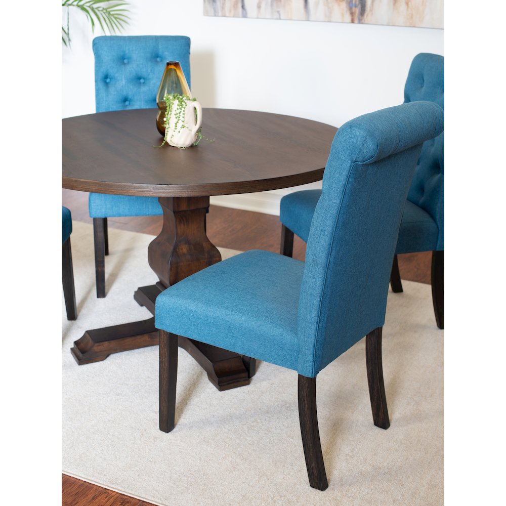 Kerbau 5-Pc Dining Set, Pedestal Round Table with 4 Stylish Chairs, Blue. Picture 5