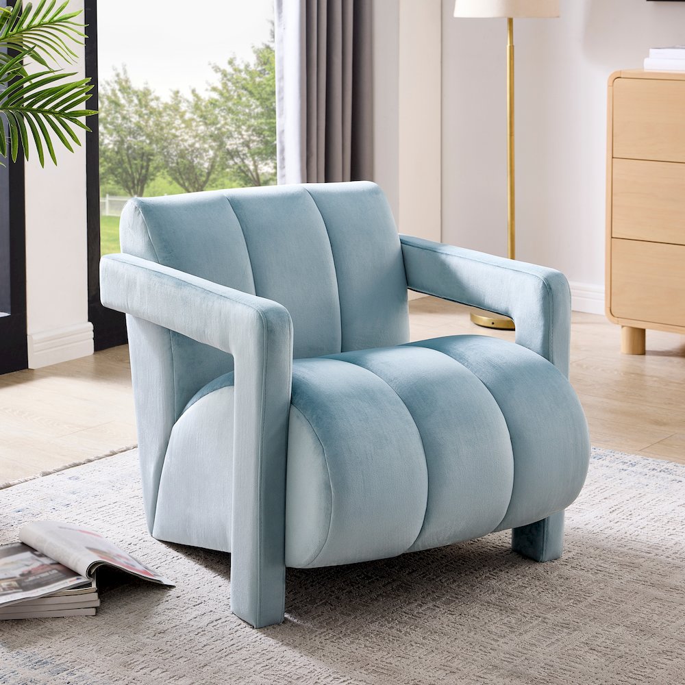 Velmor Contemporary Velvet Accent Armchair, Blue. Picture 6
