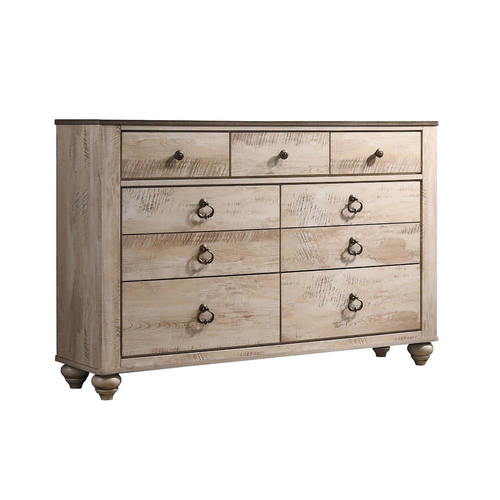 Imerland Contemporary White Wash Finish Patched Wood Top 7-drawer Dresser. Picture 1