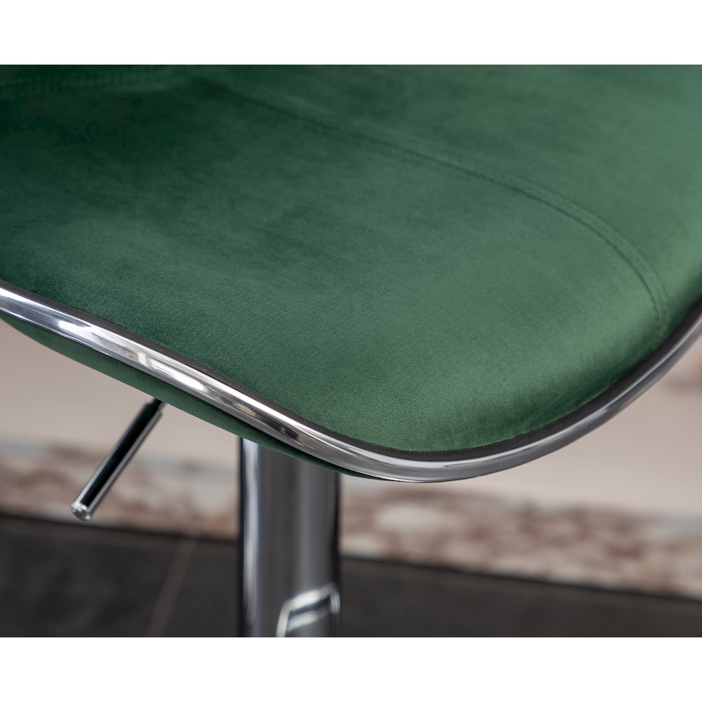 Masaccio Velvet Upholstered Adjustable Swivel Barstool, Set of 2, Green. Picture 10