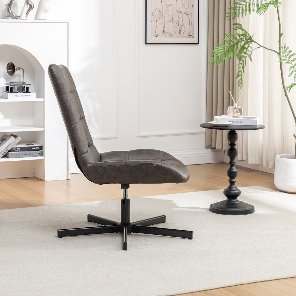 Arlena Faux Leather Tufted Swivel Accent Chair, Brown. Picture 6