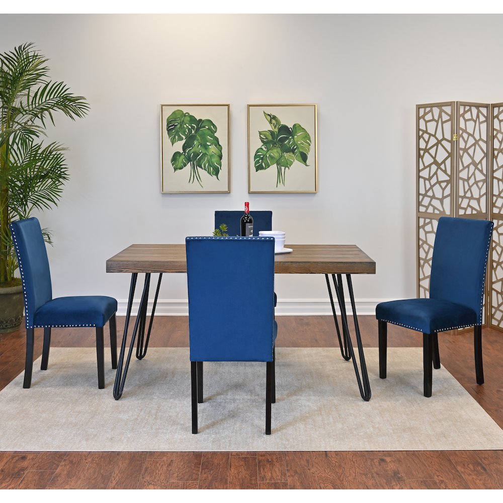 Ashzo 5-Pc Dining Set, Hairpin Dining Table with 4 Chairs, Blue. Picture 3