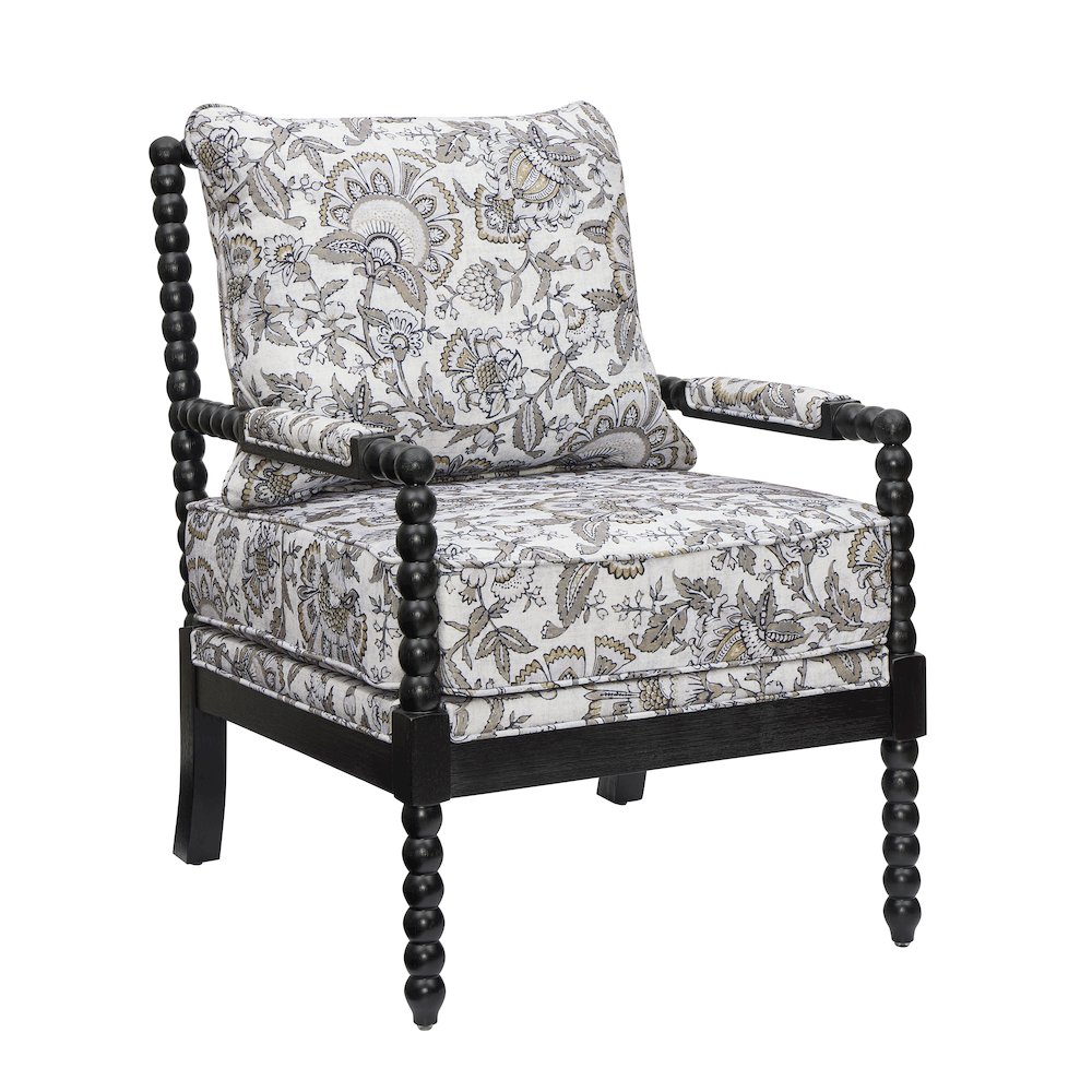Belvoir Upholstered Spool Accent Chair, Floral with Black Finish. Picture 1