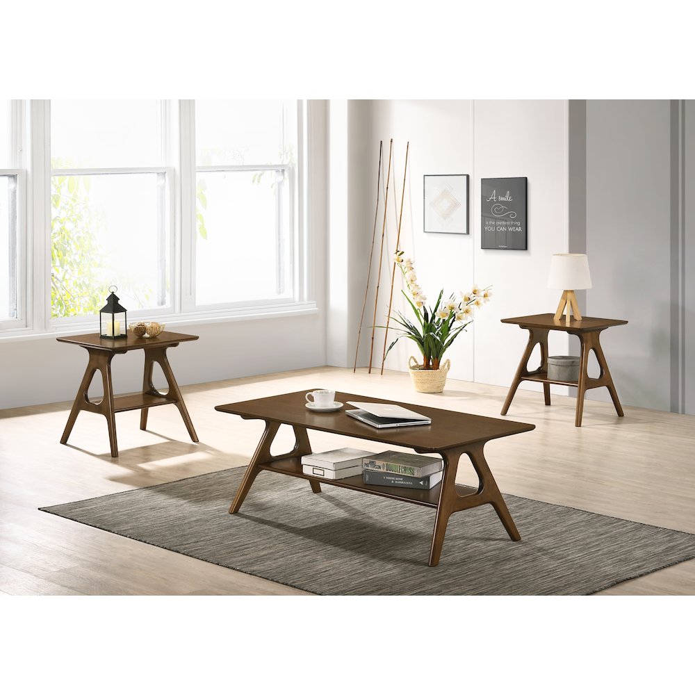 Arona Mid-Century Modern Wood 3-Pc Coffee Table Set. Picture 2