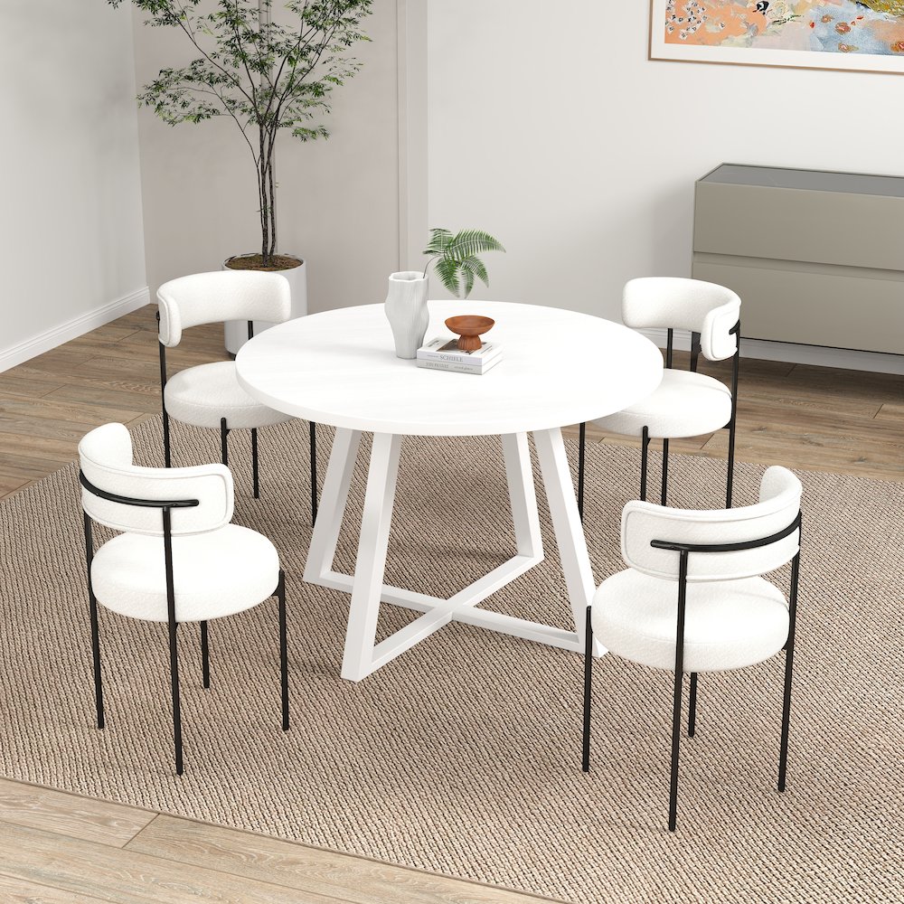 Durban 5-Pc Round Dining Set, Trestle Dining Table with 4 Boucle Chairs. Picture 3