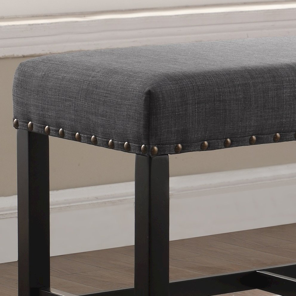 Biony Gray Fabric Counter Height Dining Bench with Nailhead Trim. Picture 5
