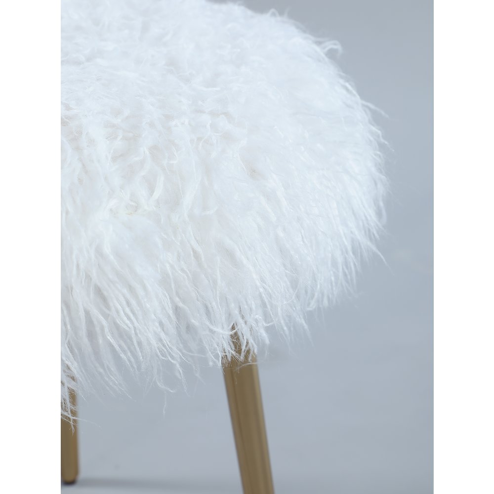 Ravni Faux Fur Accent Ottoman with Gold Legs. Picture 4