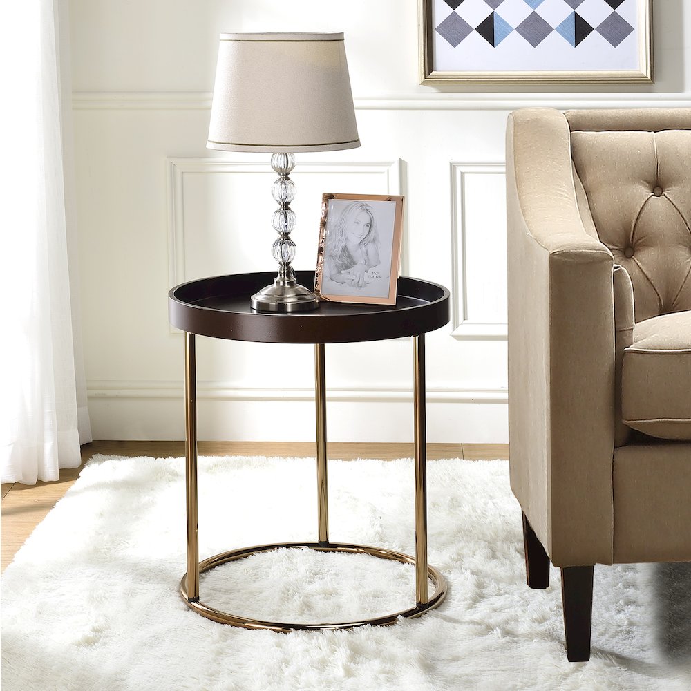 Genoa Round Tray Table with Metal Frame, Espresso. Picture 2