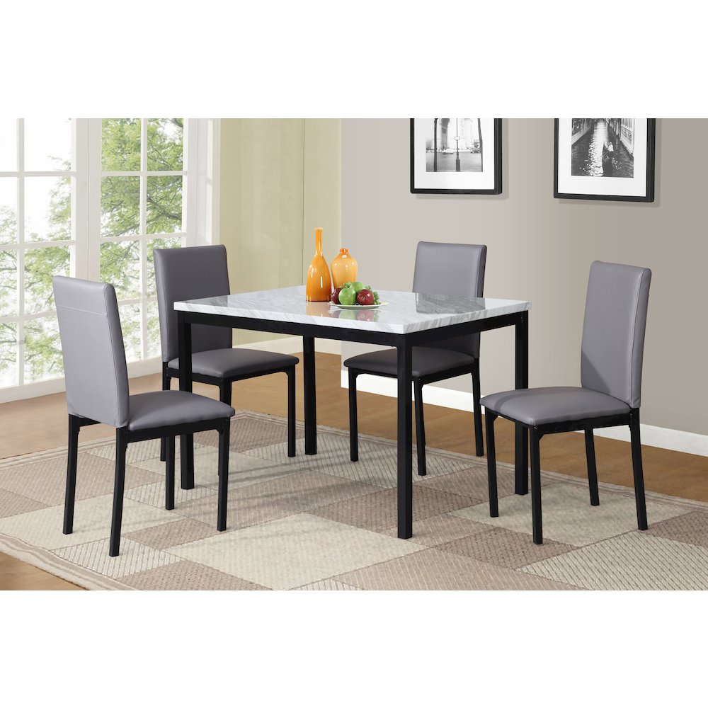 Citico 5-Pc Dinette Set with Faux Marble Top, White Table with Gray Chairs. Picture 2