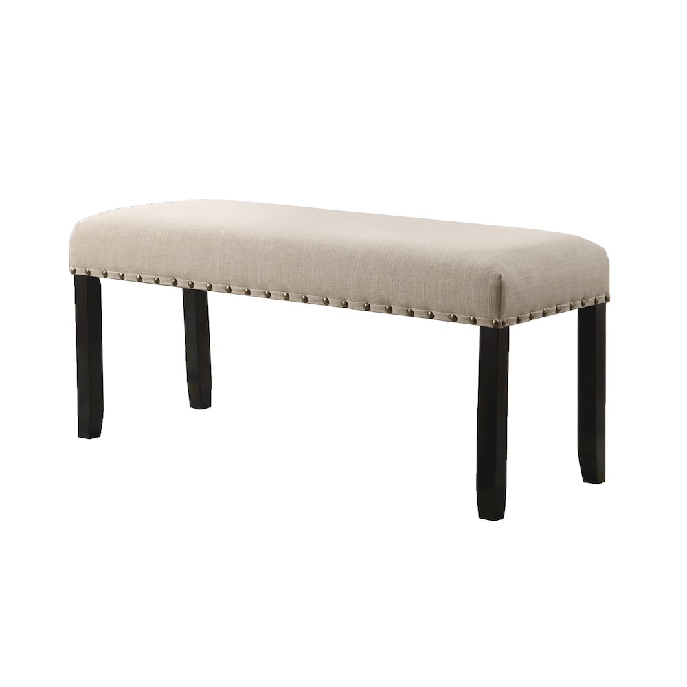 Biony Tan Fabric Dining Bench with Nailhead Trim. Picture 1