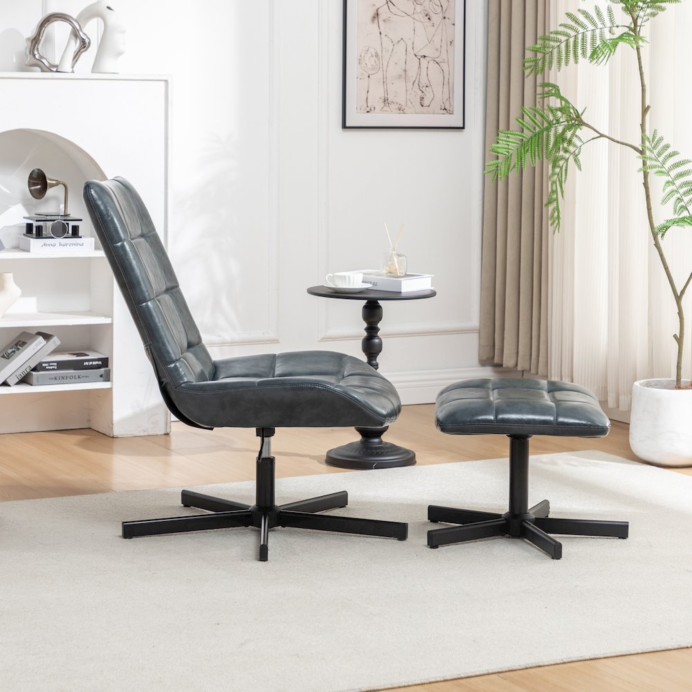 Arlena 2-Piece Seating Set, Faux Leather Tufted Accent Chair and Ottoman, Blue. Picture 7