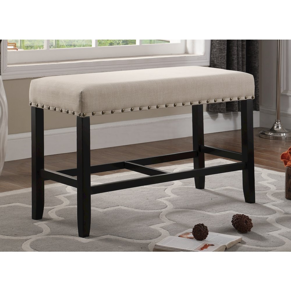 Biony Tan Fabric Counter Height Dining Bench with Nailhead Trim. Picture 3