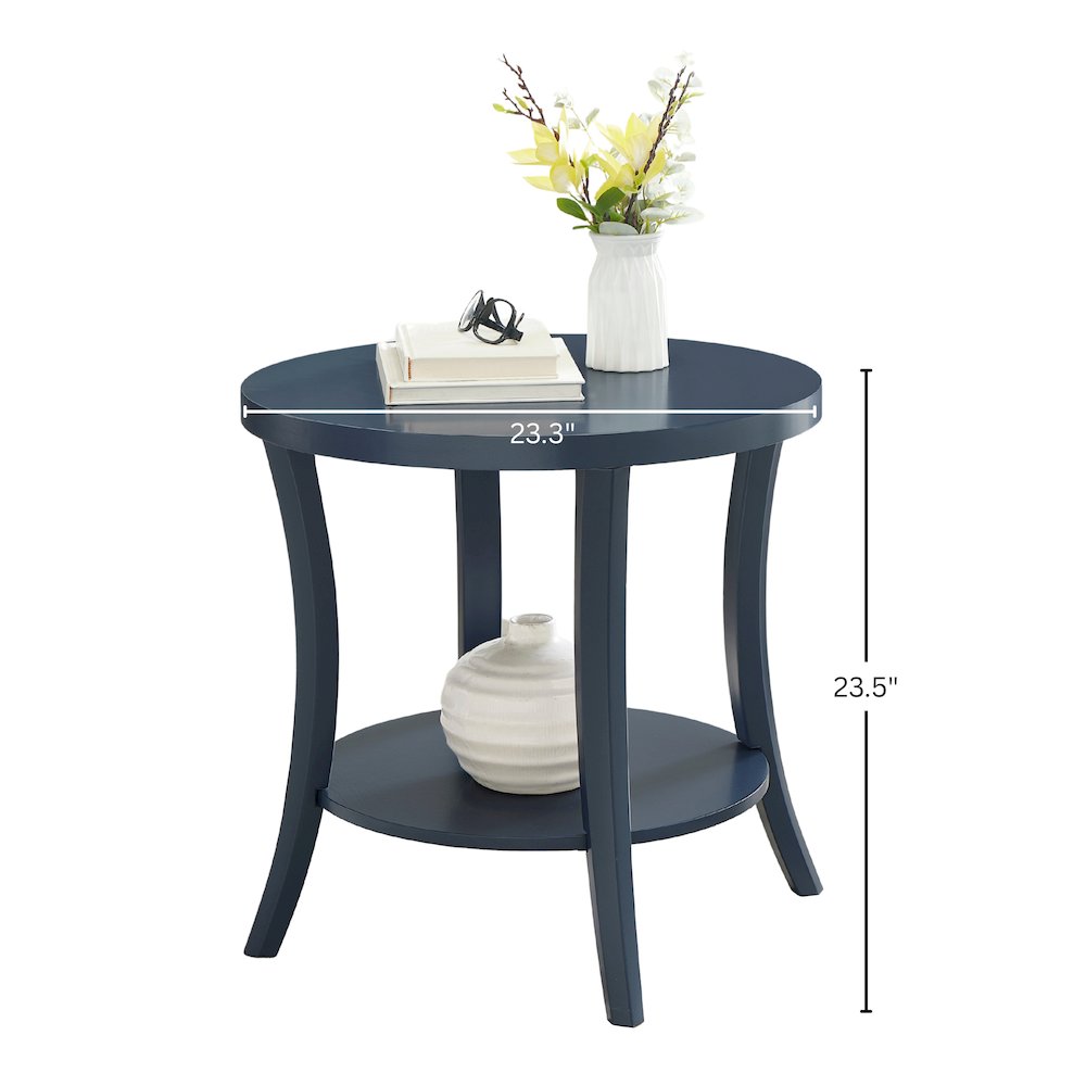 Perth Round End Table with Shelf, Navy Blue. Picture 7