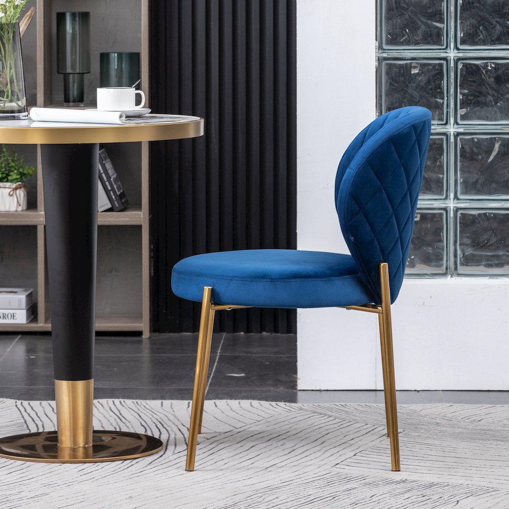 Amoa Contemporary 3-Pc Dining Set, White Round Dining Table and 2 Chairs, Blue. Picture 7