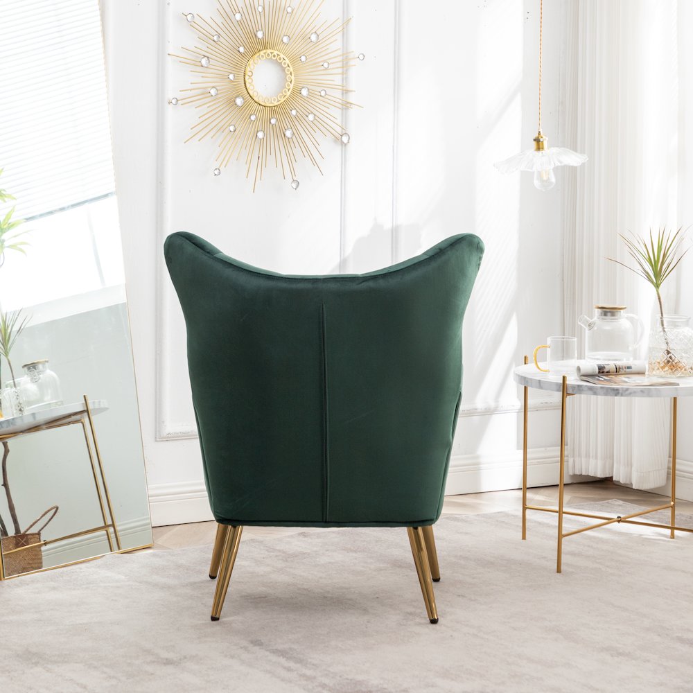 Sovarol Velvet Button-Tufted Wing Back Accent Chair, Green. Picture 8