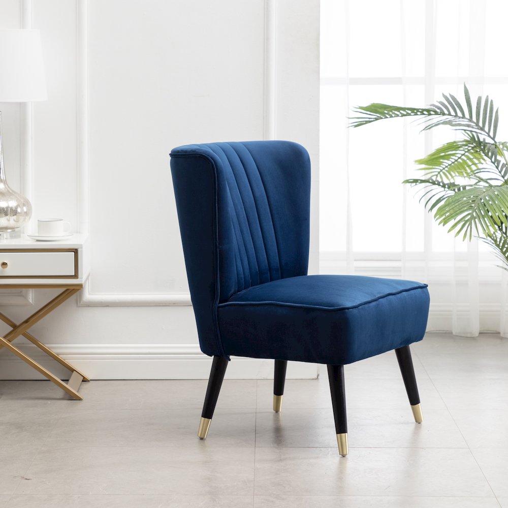 Elon Contemporary Velvet Upholstered Accent Chair, Blue. Picture 3