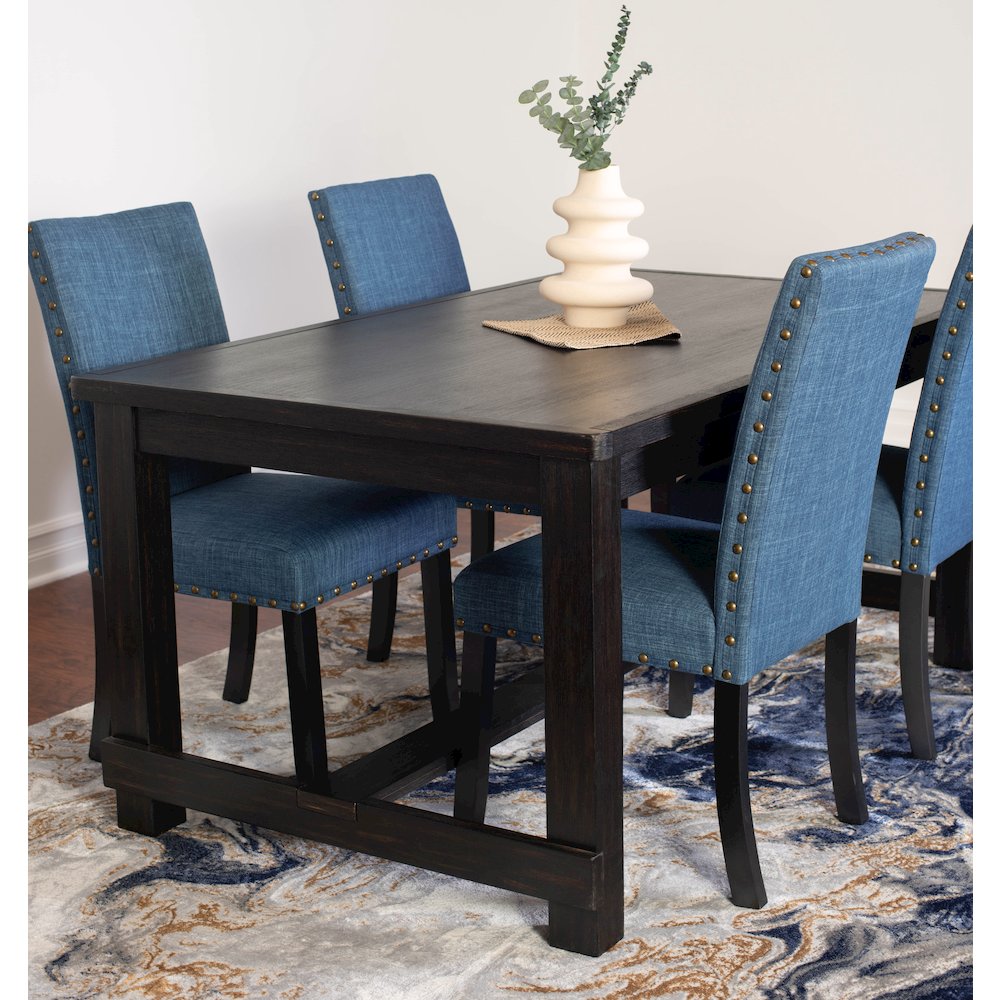 6-Piece Dining Set, Dining Table with 4 Stylish Chairs and a Bench, Blue. Picture 4