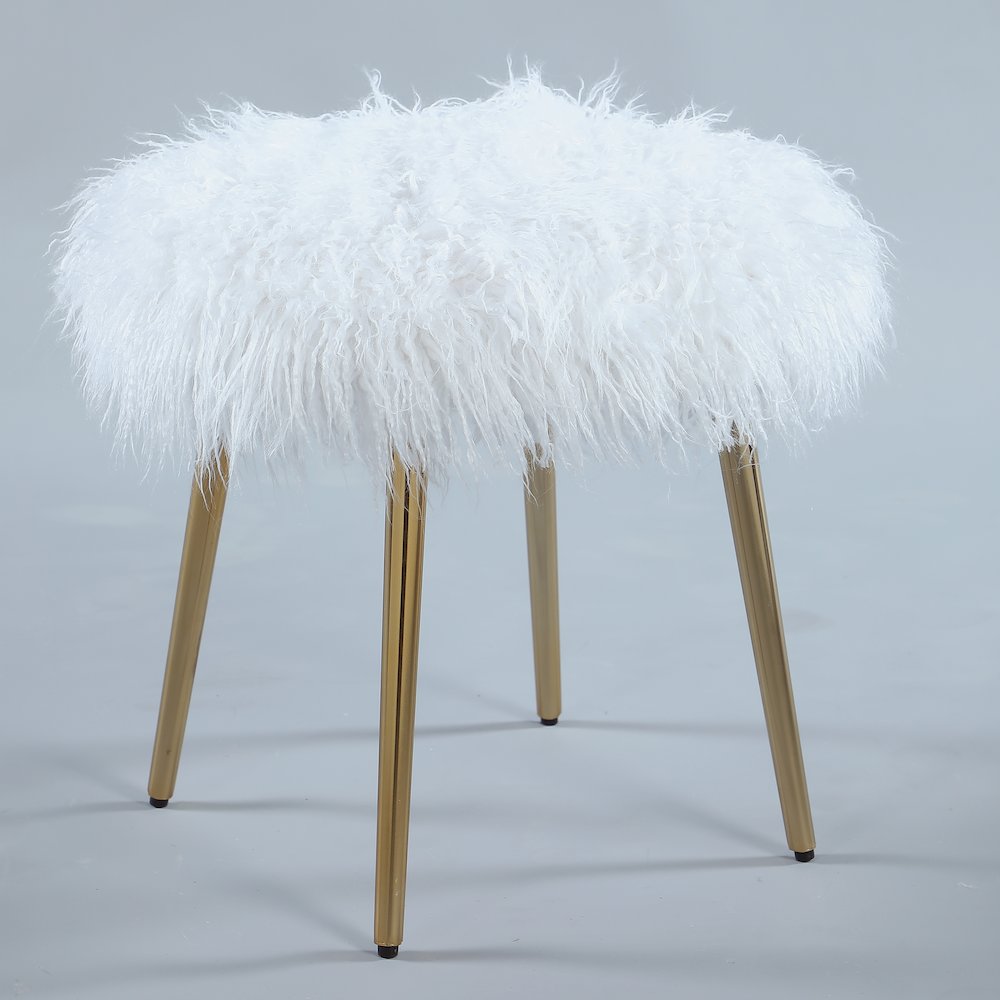 Ravni Faux Fur Accent Ottoman with Gold Legs. Picture 6