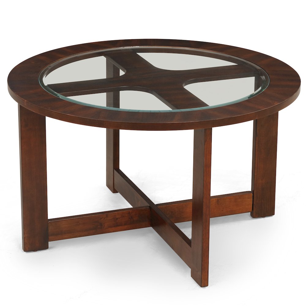 Cylina Solid Wood Glass Top Round Coffee Table with 4 Stools. Picture 2